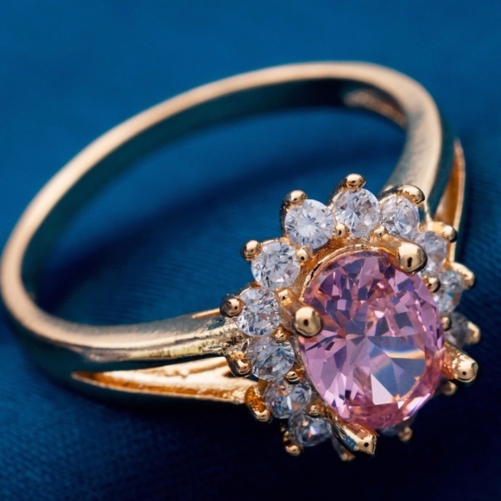 18 Carat Gold Plated Pink Simulated Diamond Ring